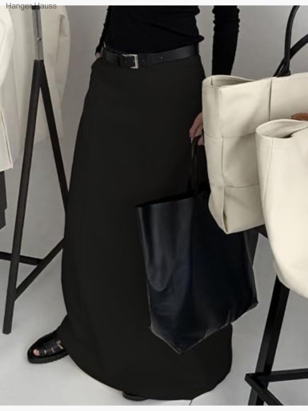 High Waist Maxi Skirt with Pockets, H-Line Straight Pencil Skirt Floor Length - Picture 4 of 7